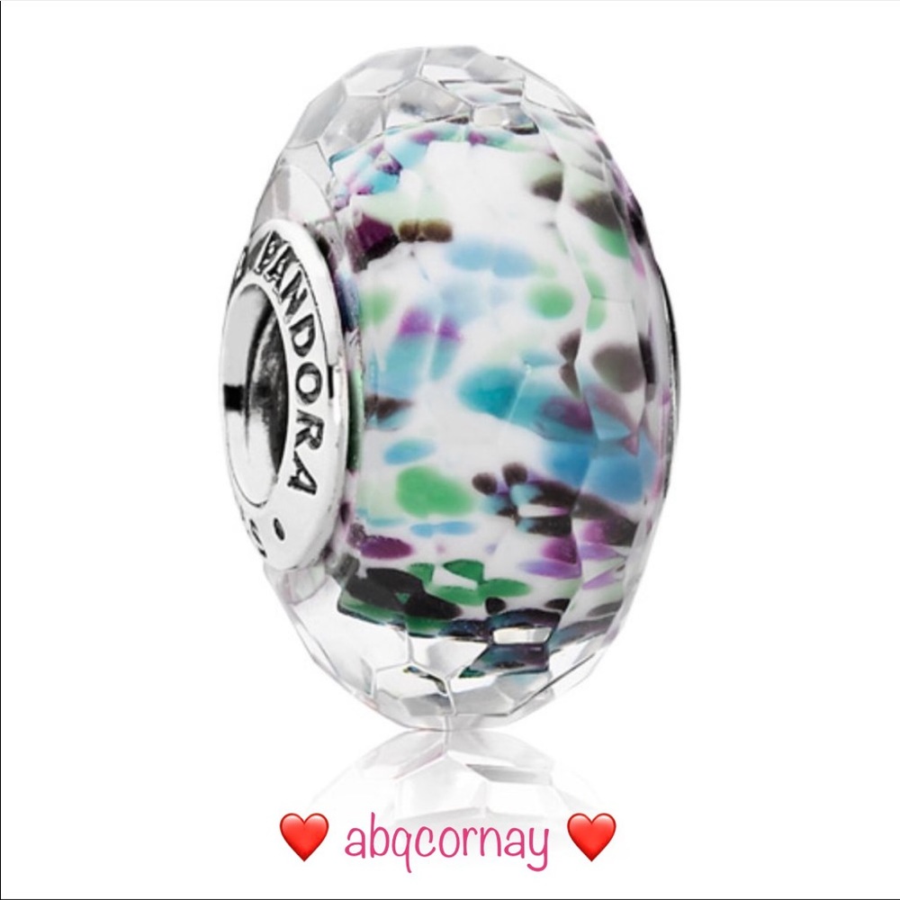 EUC Pandora 791610 Silver Multi-Color Sea Glass Faceted Murano Glass Charm